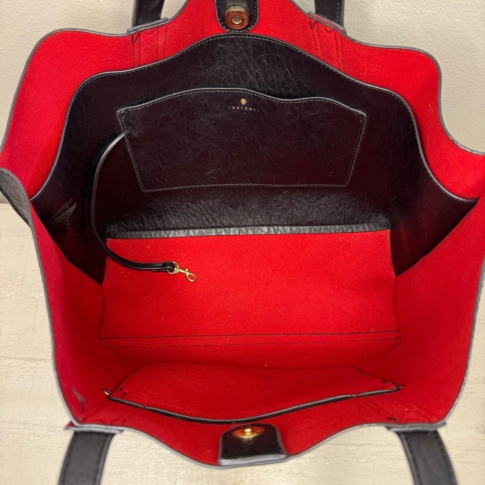 Black Vegan Leather Tote Bag with Red Interior - Picture 4 of 8